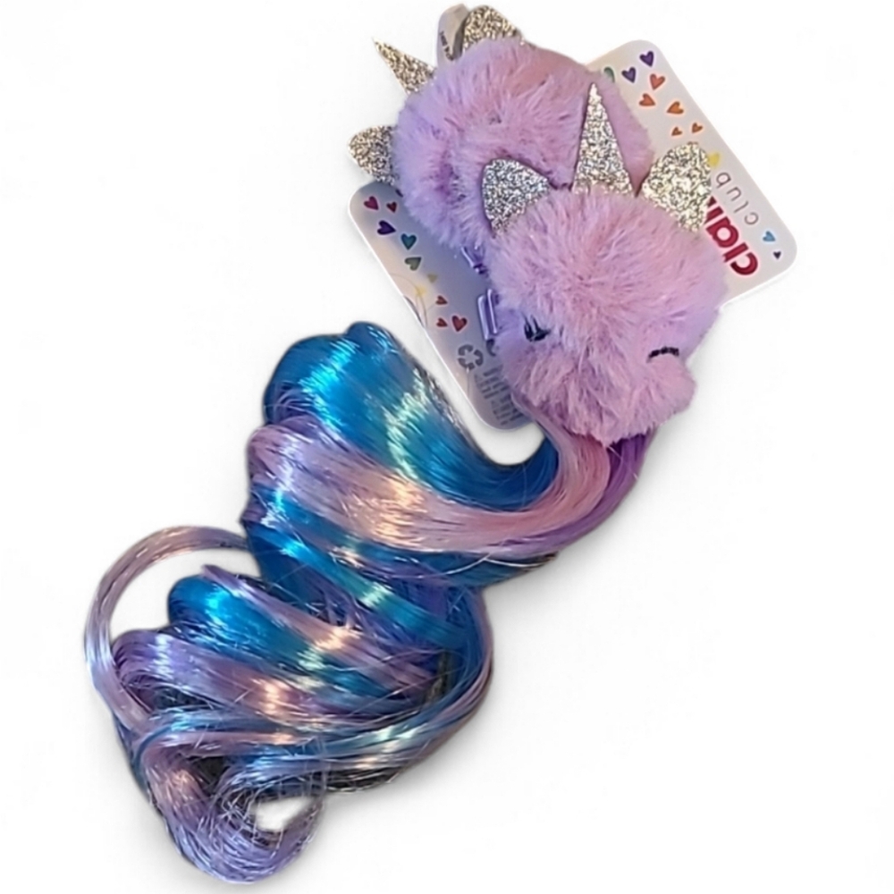 Claire's Club Girl's Plushy Unicorn Clips W/ Curly Extensions! 🩵💜💙